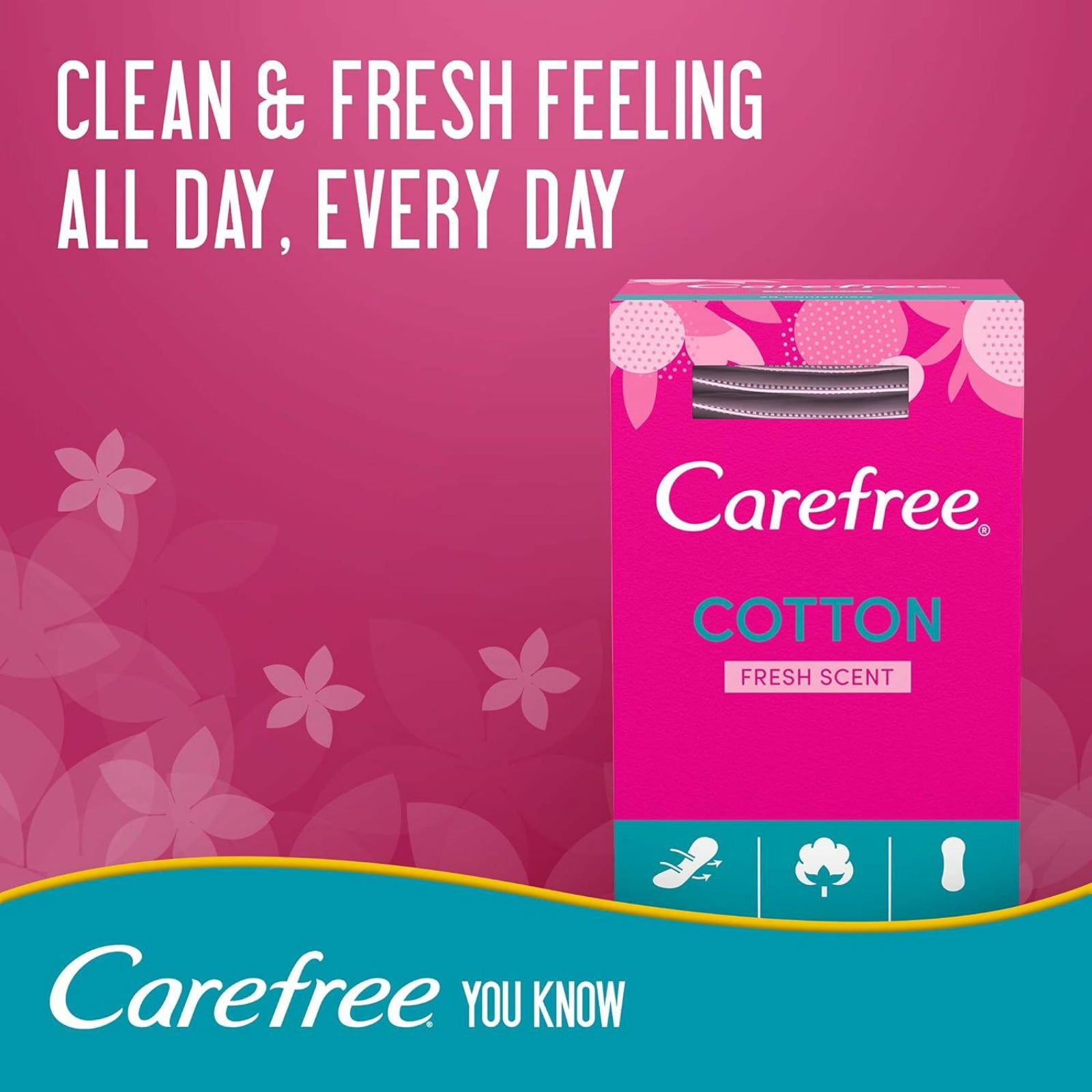 Carefree Fresh Scent Cotton Panty Liners, S/M - 20 Pieces - ZaDa beauty