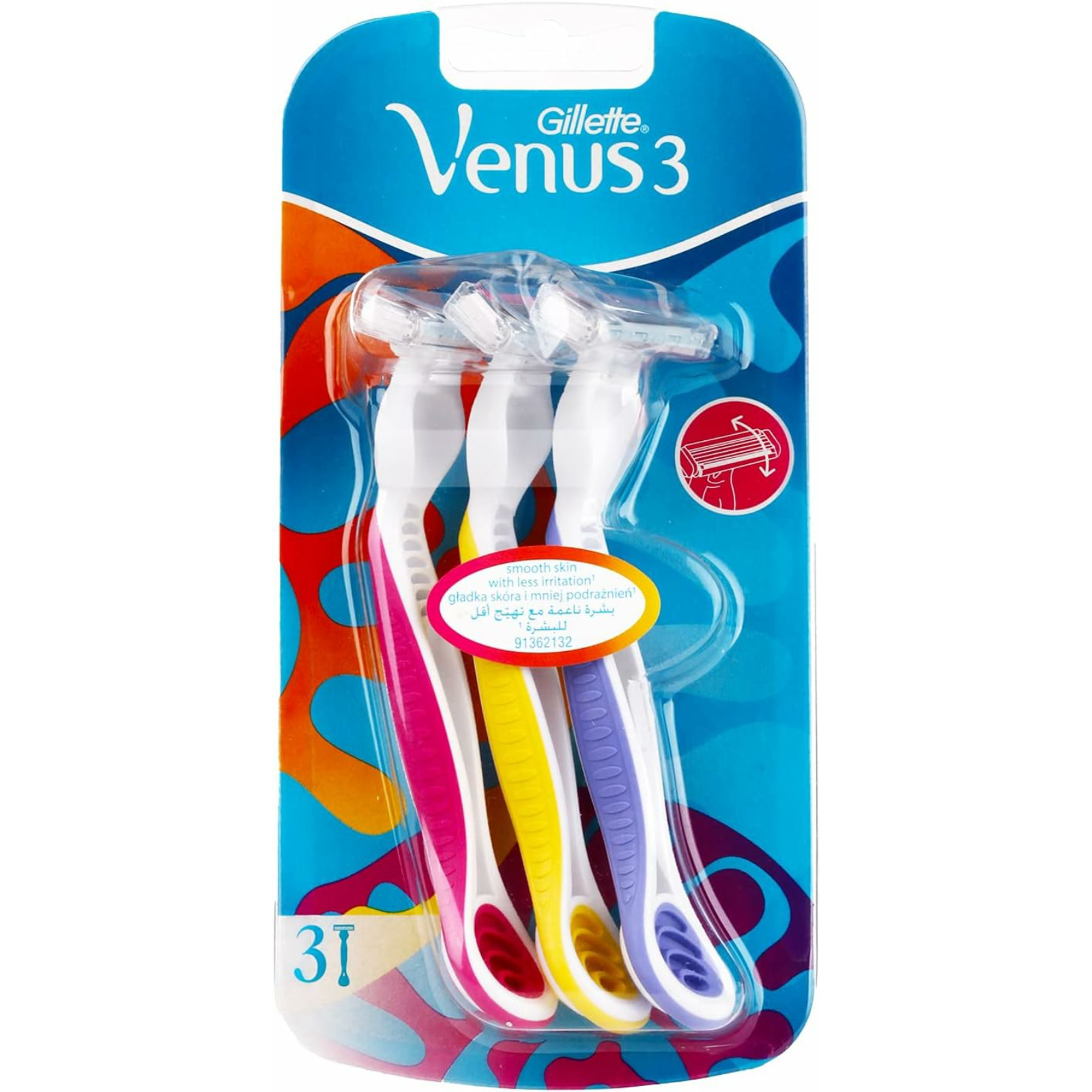 Gillette Venus 3 Razors For Women, 3 Pieces - Multicolor - ZaDa beauty