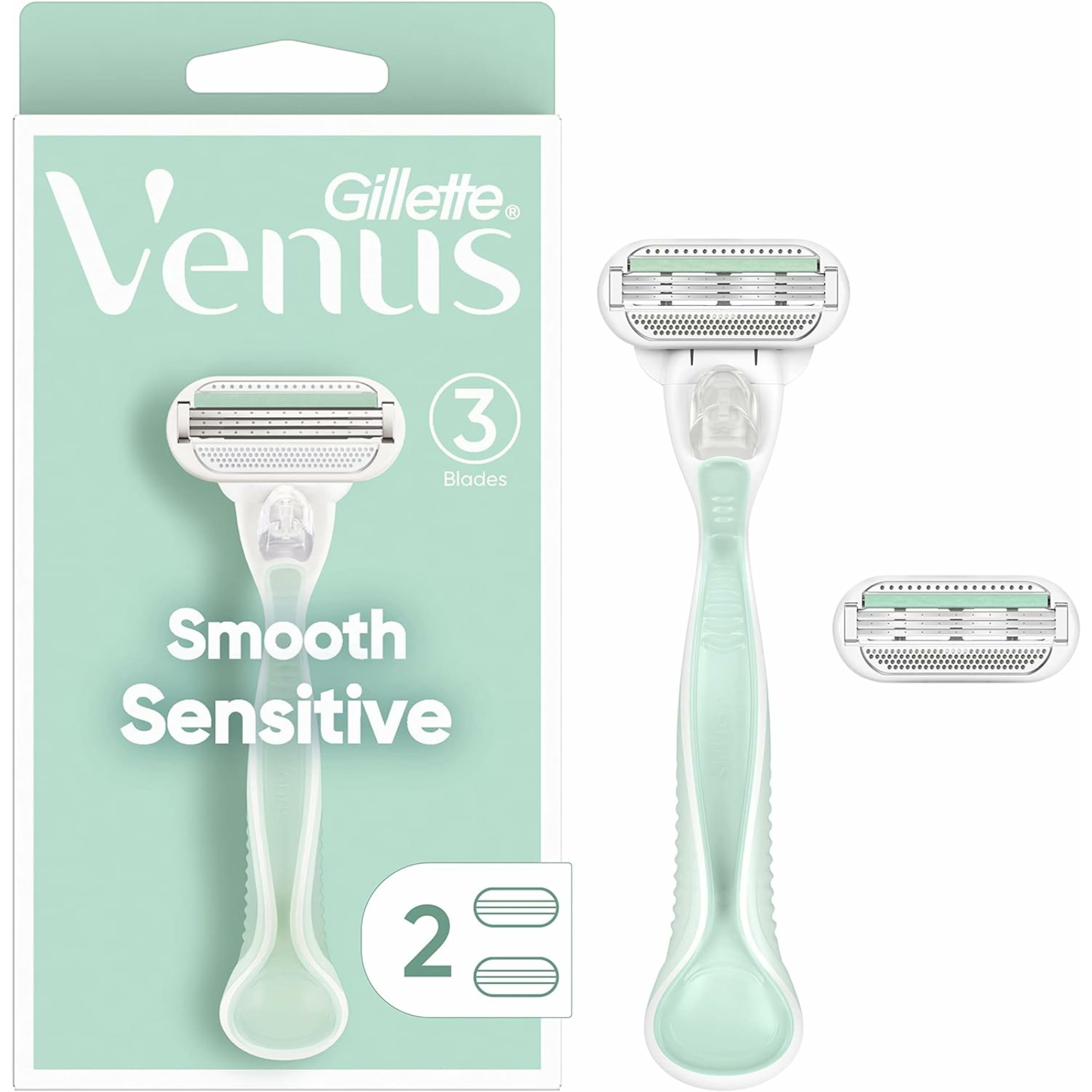 Gillette Venus Smooth Sensitive Women's Razor Handle With 2 Blade Refills - ZaDa beauty