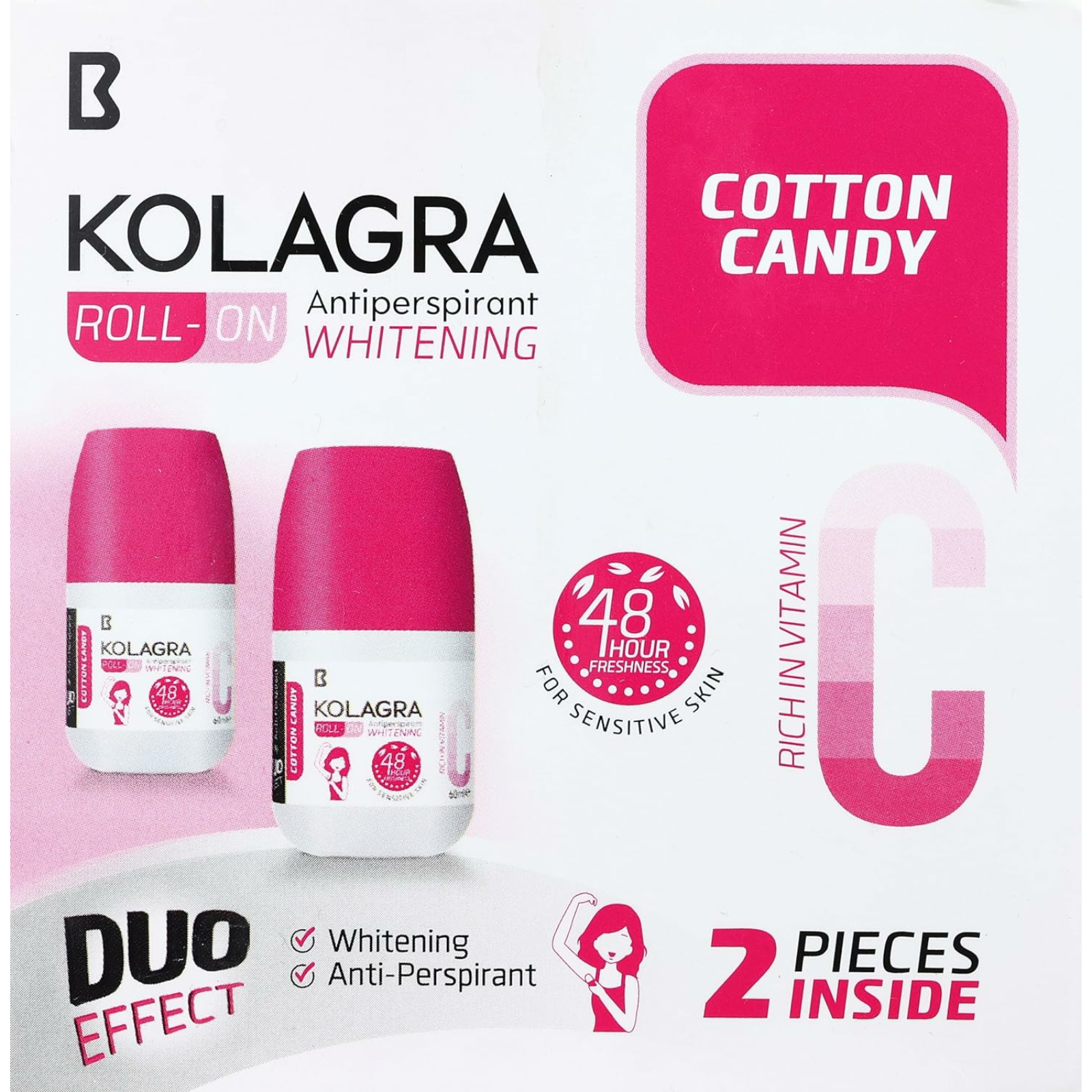 Kolagra Roll On Whitening Deodorant Cotton Candy 2 Pcs 60 ml - ZaDa beauty