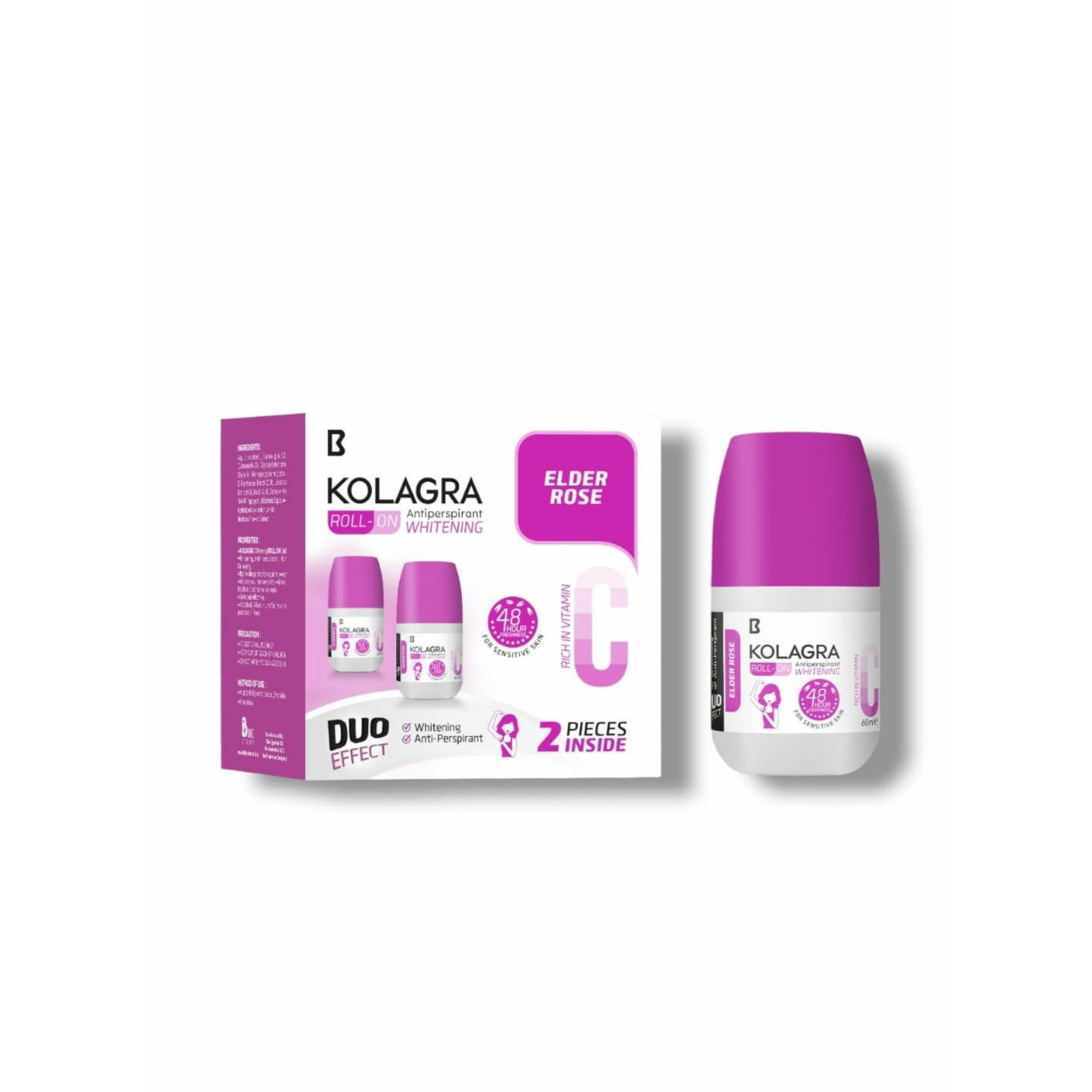 Kolagra Roll On Whitening Deodorant Elder Rose 2 Pcs 60 ml - ZaDa beauty