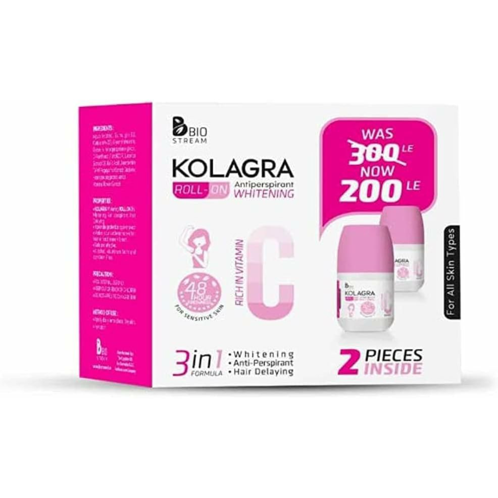 Kolagra Roll On Whitening Deodorant Vitamin C 2 Pcs 60 ml - ZaDa beauty