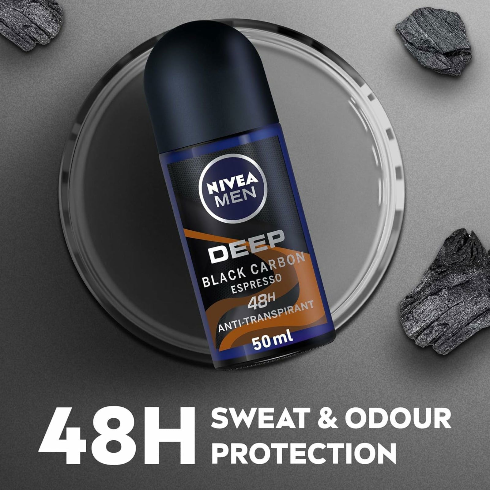 Nivea Men Deep Black Carbon Antiperspirant RollOn Deodorant 50ml - ZaDa beauty