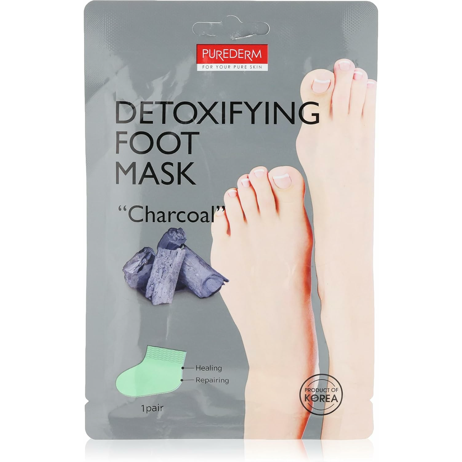 Purederm charcoal detoxifying foot mask 1 pair - ZaDa beauty