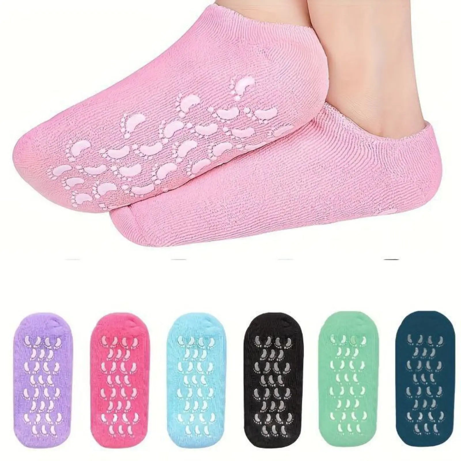 شراب سيليكون من القطن المبطن بالسليكون من الداخل لترطيب القدمين ومعالجة جفاف القدمين - يأتي ب اكثر من لون- 